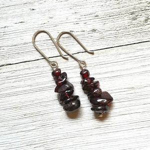 Handmade Garnet Gemstone Dangle Earrings Sterling Silver